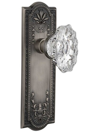 Meadows Design Door Set with Chateau Crystal Glass Knobs in Antique Pewter.